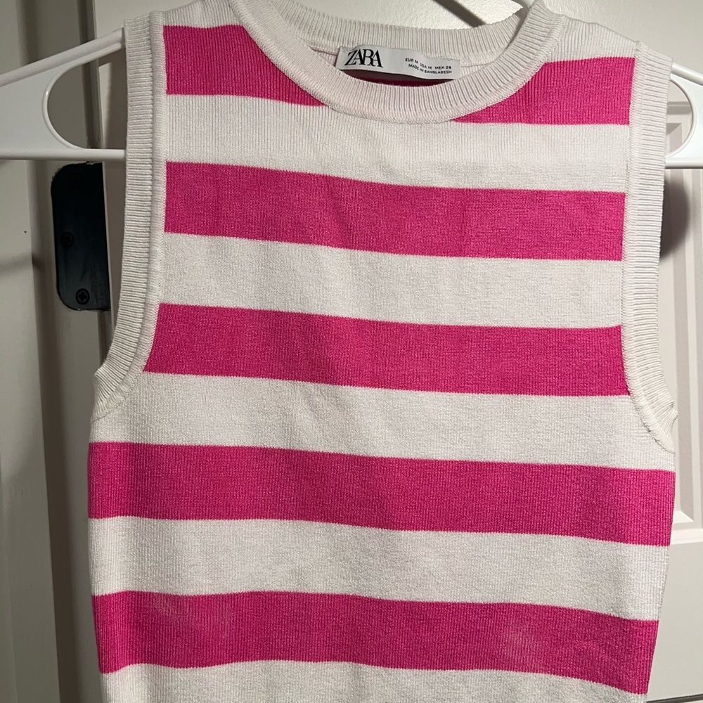 Zara Sleeveless Top with Pink and White Stripes